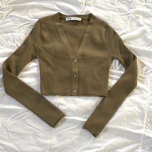 Army green cropped sweater